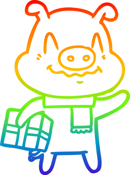 Gökkuşağı gradyan çizimi. Sinirli bir domuz çizimi. Bir insan tarafından çizilmiş.