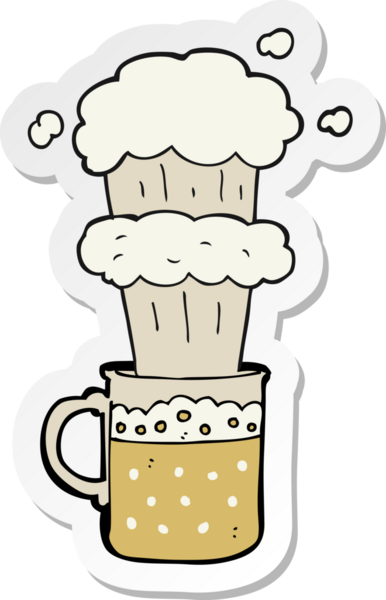 Bir insan tarafından çizilmiş çizgi film birasının çıkartması.