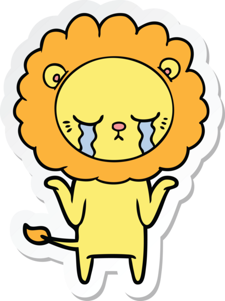 Bir insan tarafından çizilmiş ağlayan çizgi film aslanının çıkartması.