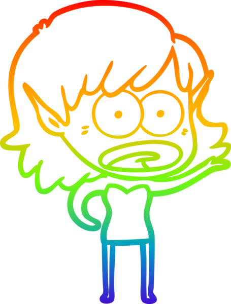 Karikatür çizen gökkuşağı gradyanı bir insan tarafından çizilen elf kızı şok etti.