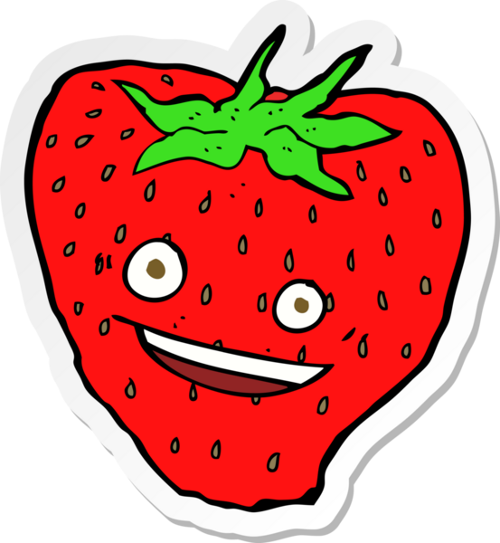 Bir insan tarafından çizilmiş karikatür çileği çıkartması.