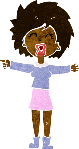 Çizgi film, bir insan tarafından çizilmiş, stresli bir kadın konuşması.