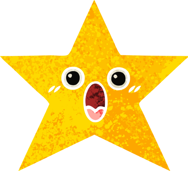 Bir insan tarafından çizilmiş altın yıldızın retro çizim tarzı karikatürü.