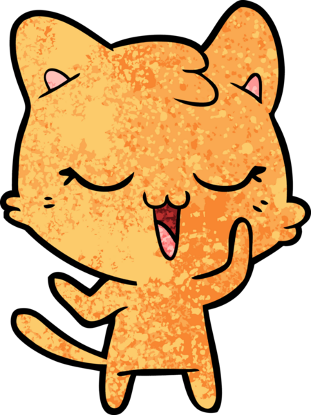 Bir insan tarafından çizilmiş mutlu çizgi film kedisi.