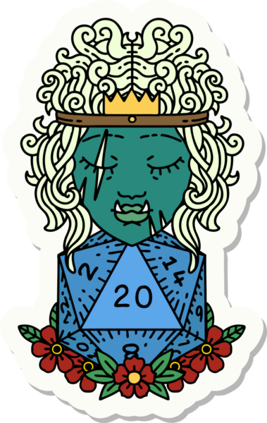 Bir insan tarafından çizilmiş 20 zarlı yarı ork barbarının çıkartması.