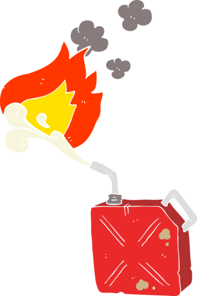 Yakıt kutusunun düz renk çizimi, yanan yakıt spreyi bir insan tarafından çizilmiş.