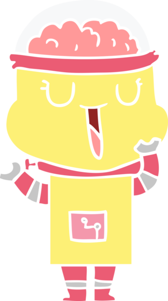 Bir insan tarafından çizilmiş mutlu düz renkli çizgi film robotu