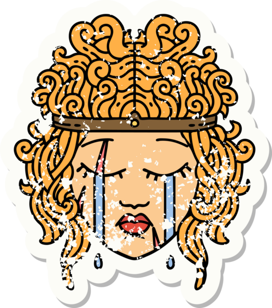 Bir insan tarafından çizilmiş ağlayan bir insan barbarının grunge çıkartması.