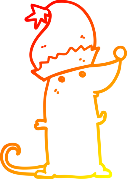 Bir insan tarafından çizilmiş Noel şapkası giyen bir farenin sıcak çizgi çizimi.