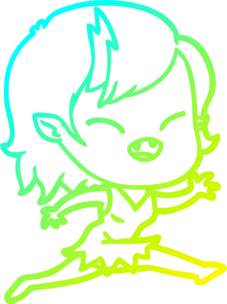 Bir insan tarafından çizilmiş, gülen vampir bir kızın çizgi film çizimi.