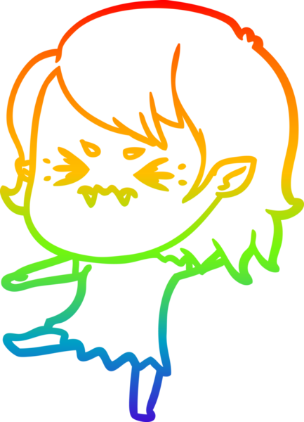 Gökkuşağı gradyan çizgi çizimi Bir insan tarafından çizilmiş rahatsız bir vampir kız çizgi filmi