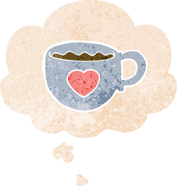 Düşünce baloncuklu kahve fincanına bayılırım. Grunge dertli eski moda bir insan tarafından çizilmiş.