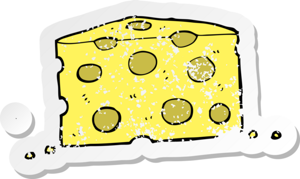Bir insan tarafından çizilmiş karikatür peynirinin gerilimli retro yapıştırması