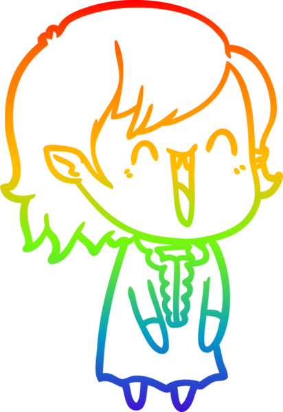 Gökkuşağı gradyanı çizimi. Bir insan tarafından çizilmiş mutlu vampir kız çizgi filmi.