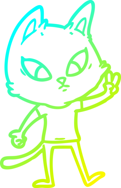 Bir insan tarafından çizilmiş kafası karışmış çizgi film kedisinin soğuk gradyan çizgisi.