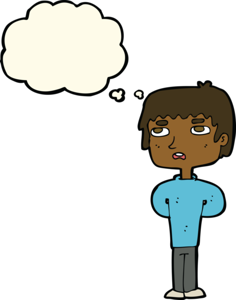 Bir insan tarafından çizilmiş düşünce baloncuğu olan mutsuz bir adam.