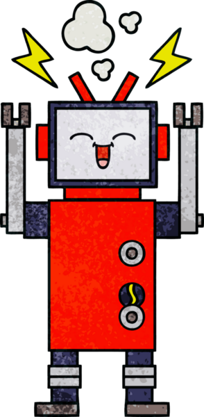 Bir insan tarafından çizilmiş bir robotun retro grunge dokusu