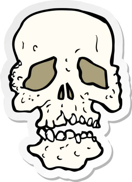 Bir insan tarafından çizilmiş bir karikatür kafatası çıkartması.