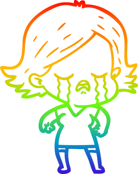 Gökkuşağı gradyan çizimi bir insan tarafından çizilmiş ağlayan bir çizgi kız çizimi