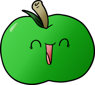 Bir insan tarafından çizilmiş gülen elma çizgi filmi.