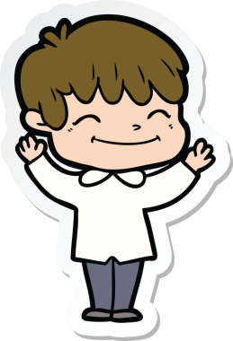 Bir insan tarafından çizilmiş mutlu bir çocuğun çıkartması.