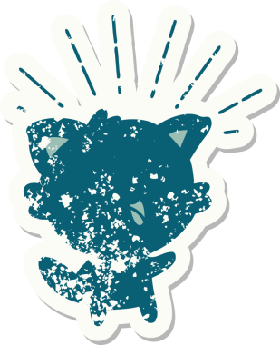 Bir insan tarafından çizilmiş eski bir dövme stili mutlu bir kedi.