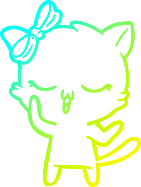 Bir insan tarafından kafasında yay olan çizgi film kedisinin soğuk gradyan çizimi