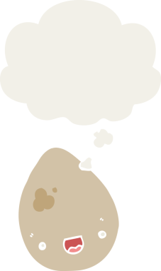 Düşünce baloncuklu çizgi film yumurtası insan tarafından çizilmiş.