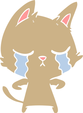 Bir insan tarafından çizilmiş düz renkli çizgi film kedisi.