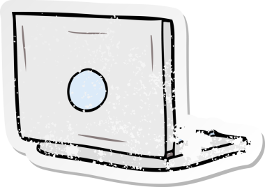 Bir insan tarafından çizilmiş dizüstü bilgisayarın sıkıntılı çıkartması