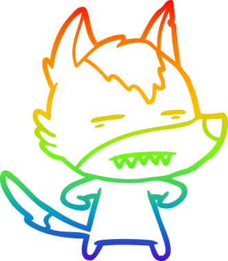 Gökkuşağı gradyan çizgi çizimi bir insan tarafından çizilmiş dişleri gösteren bir kurt çizgi