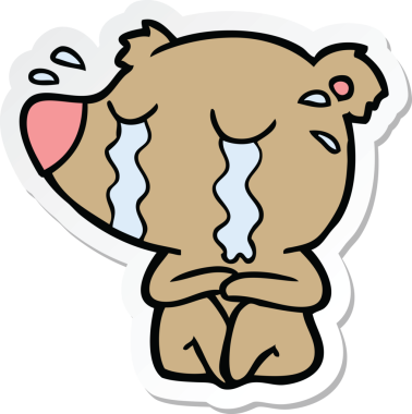 Bir insan tarafından çizilmiş ağlayan bir ayının çıkartması.