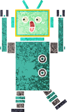 Bir insan tarafından çizilmiş bir robotun retro çizim tarzı karikatürü