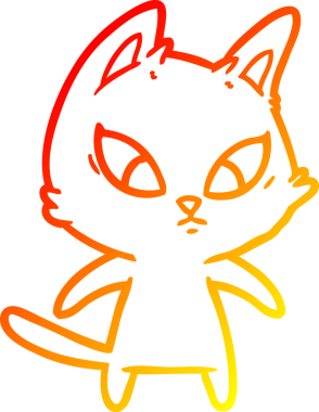 Bir insan tarafından çizilmiş kafası karışmış çizgi film kedisinin sıcak çizgi çizimi