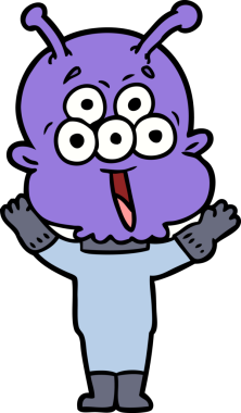 Bir insan tarafından çizilmiş mutlu bir uzaylı çizgi filmi.