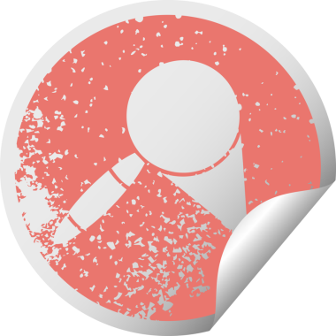 Bir insan tarafından çizilmiş bir büyüteç sembolünün çizilmiş dairesel soyma etiketi.