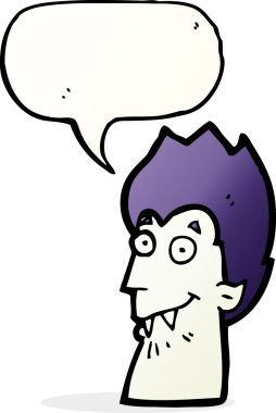 Bir insan tarafından çizilmiş konuşma balonlu vampir kafası.