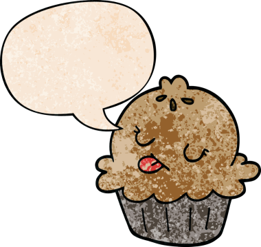 Bir insan tarafından çizilmiş eski moda konuşma baloncuklu şirin bir çizgi film pastası.