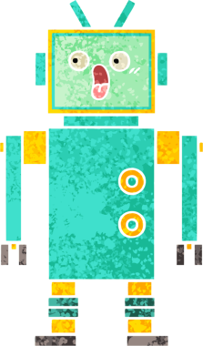 Bir insan tarafından çizilmiş bir robotun retro çizim tarzı karikatürü