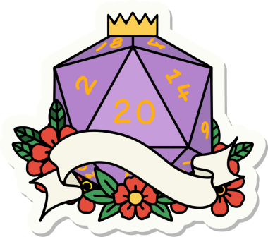 Bir insan tarafından çizilmiş 20 D20 zarının çıkartması.