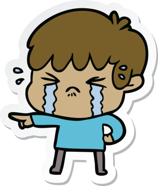 Bir insan tarafından çizilmiş ağlayan bir çizgi film çocuğunun çıkartması.