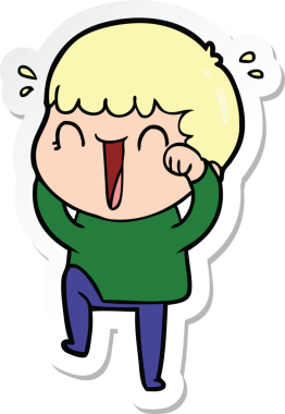 Bir insan tarafından çizilmiş, gülen bir karikatürcünün çıkartması.