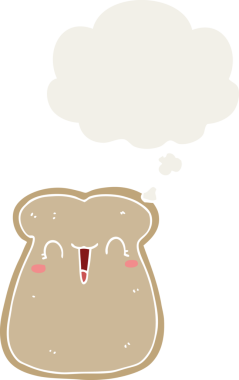 Bir insan tarafından çizilmiş düşünce baloncuklu tatlı bir tost dilimi.