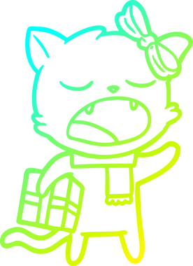 Bir insan tarafından çizilmiş bir çizgi film kedisinin soğuk gradyan çizimi.