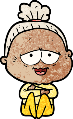 Bir insan tarafından çizilmiş mutlu yaşlı kadın çizgi filmi.