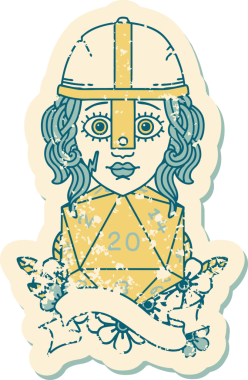 Retro Dövme Tarzı İnsan Dövüşçüsü Bir insan tarafından çizilmiş 20 zar atışıyla