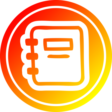 Bir insan tarafından çizilen sıcak gradyan bitiş çizgili kitap dairesel simgesine dikkat et