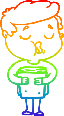 Gökkuşağı gradyan çizgisi, elinde kitap tutan ve bir insan tarafından çizilmiş bir adamın çizimi.