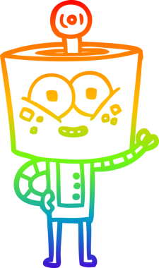 gökkuşağı gradyanı çizimi bir insan tarafından çizilmiş mutlu bir robot çizgi filmi.