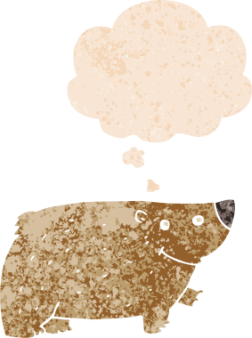 Düşünce baloncuğu ve grunge ile çizgi film ayısı bir insan tarafından çizilmiş tedirgin geçmiş doku